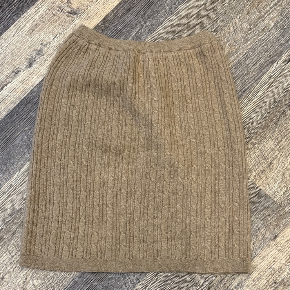 Lands' End Brown Cable Knit Pencil Skirt Women Size S Cashmere MIDI Winter